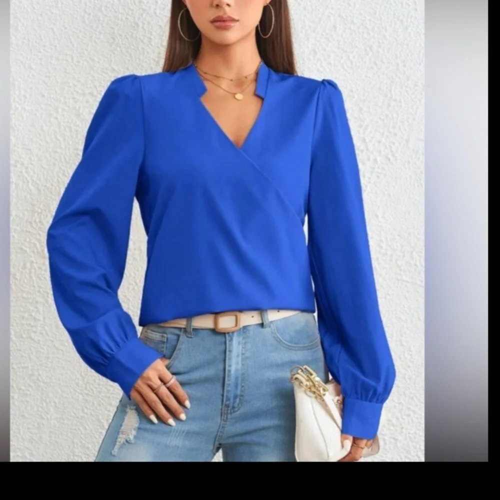 SHEIN Essnce Solid Notched Neck Wrap Detail Blouse size XS new without t… - Picture 3 of 12